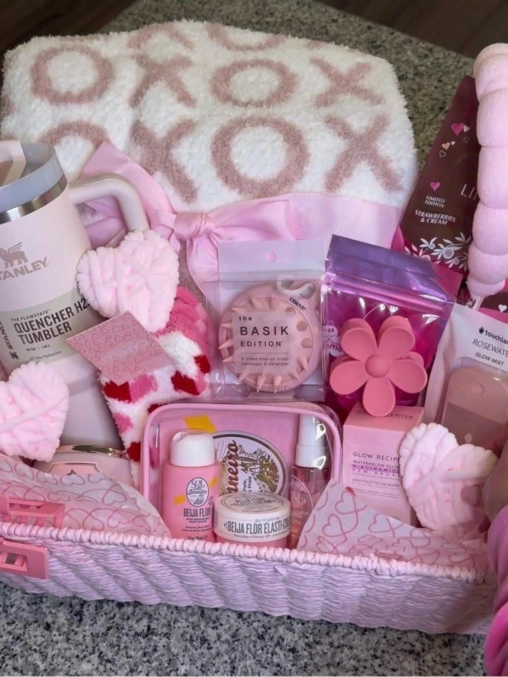Stanley Pink Floral Bath & Body Gift Basket with Pastel Pink Accessories
